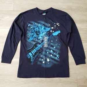 Navy blue long sleeve Rock guitar novelty shirt Boys size Large